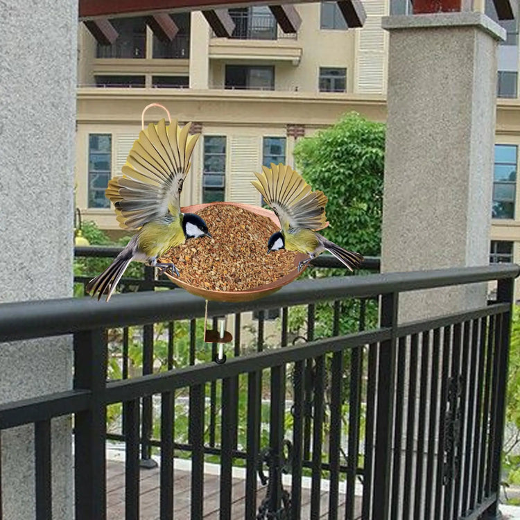 Outdoor Rail Bird Feeder SPA | Iron Bird Bath Bowl for Balcony, Deck, or Garden Railing | Sturdy Dual-Purpose Bird Feeder & Water Bowl