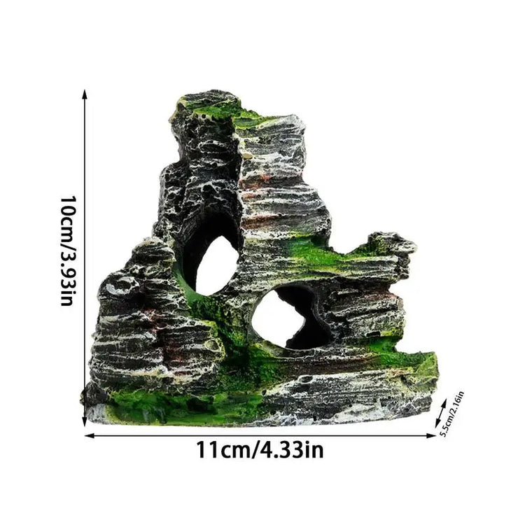 Aquarium Sandstone Decoration – Mountain View Resin Rocks with Caves, Fish & Shrimp Shelter, 11cm