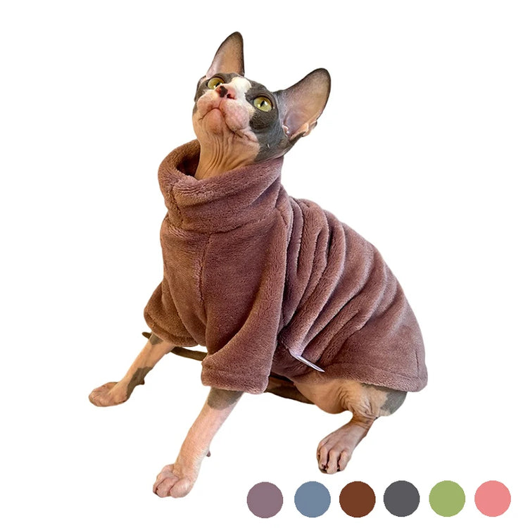 Warm Coral Velvet Cat Clothes | Hairless Sphynx Vest | Winter Turtleneck Kitten Outfit | Puppy Costume | Pet Accessories for Gatitos