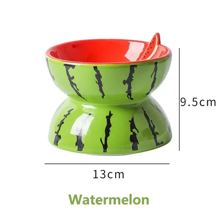 Cat Bowl | Ceramic Cervical Protection | Elevated Grain Bowl | Tilted Mouth | Water & Snack Dish | Pet Products | Fruit Shape Design