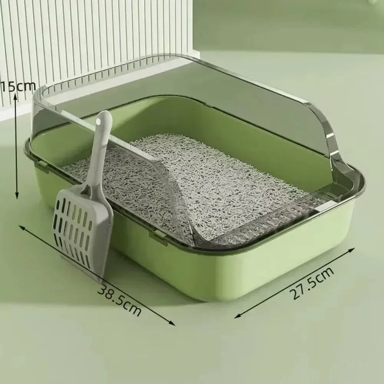Cat Litter Box | High Side Thicken Semi Enclosed | Splashproof Large Capacity Tray | Removable Scoop | Easy Clean Cat Toilet