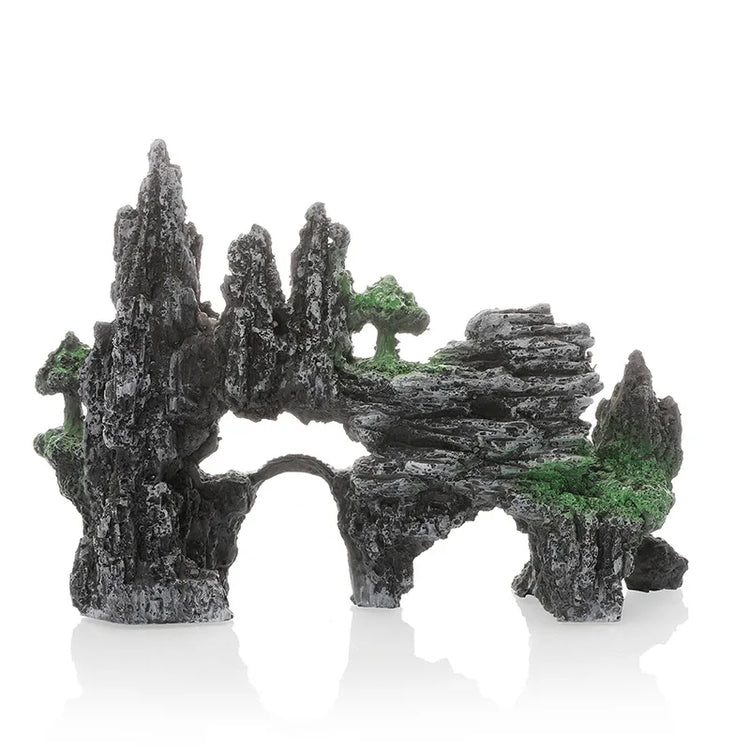 Aquarium Decorative Rockery with Arched Bridge – Resin Landscaping Ornament for Fish Tank or Home Decor
