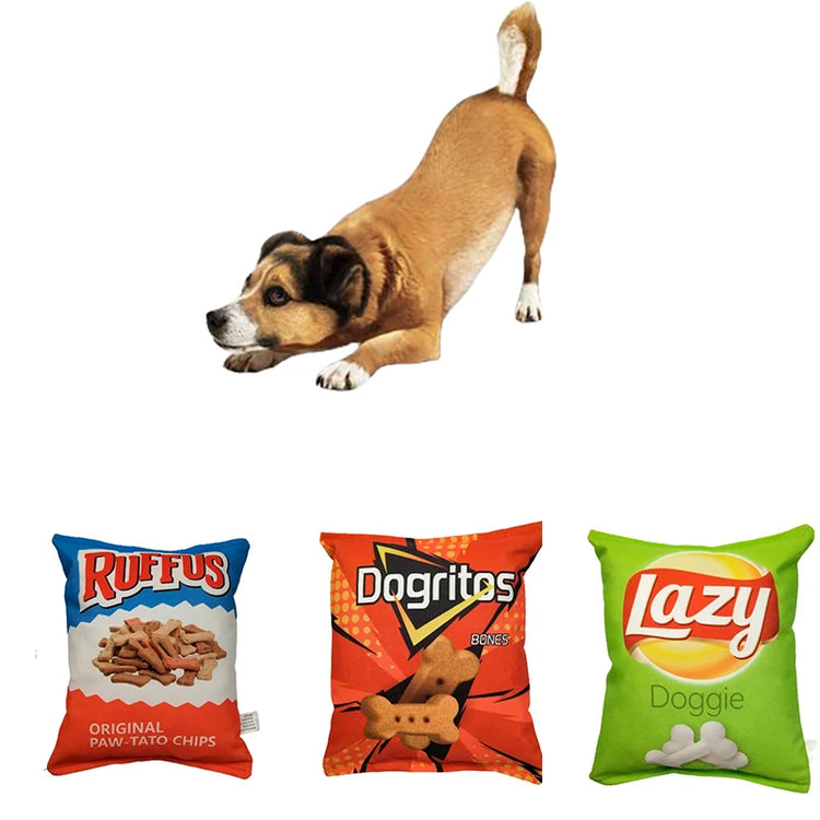 Funny Potato Chips Plush Dog Toy – Squeaky Chew Toy for Small & Medium Dogs