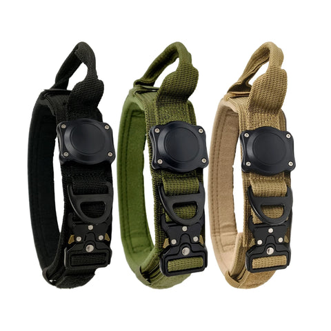 Heavy-Duty Dog Collar with Handle & AirTag Holder – Adjustable Military-Grade Collar for Medium & Large Dogs