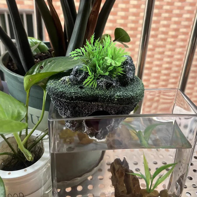 Suspended Island Fish Tank Decorative Creative Floating Stone Simulation Plants Caverns Crafts Ornaments Aquarium Accessories