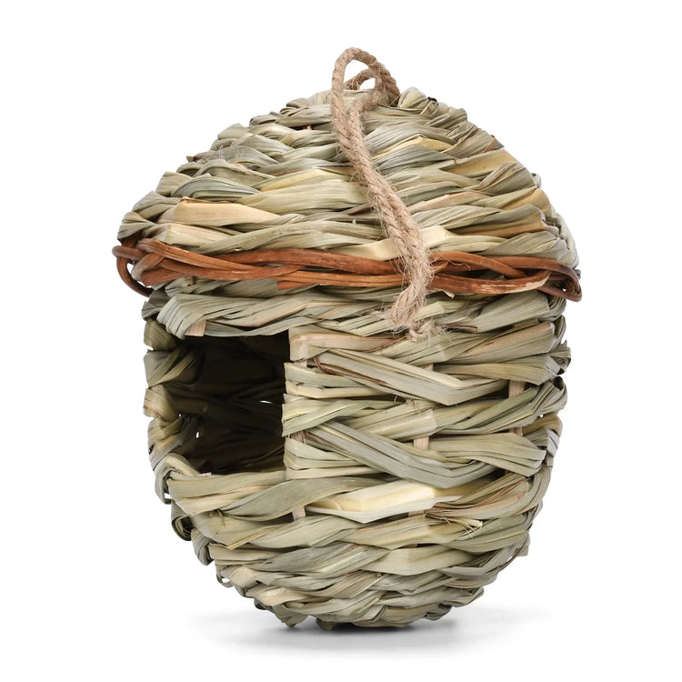 Hand-Woven Hanging Bird Nest | Natural Grass Cage House for Parrots, Finches & Sparrows | Outdoor Straw Bird Hut