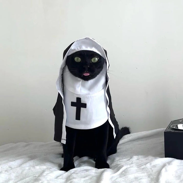 Nun Cloak Halloween Costume for Cats & Small Dogs | Breathable Cosplay Outfit | Funny Pet Photo Prop & Gift