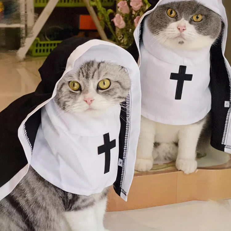Nun Cloak Halloween Costume for Cats & Small Dogs | Breathable Cosplay Outfit | Funny Pet Photo Prop & Gift