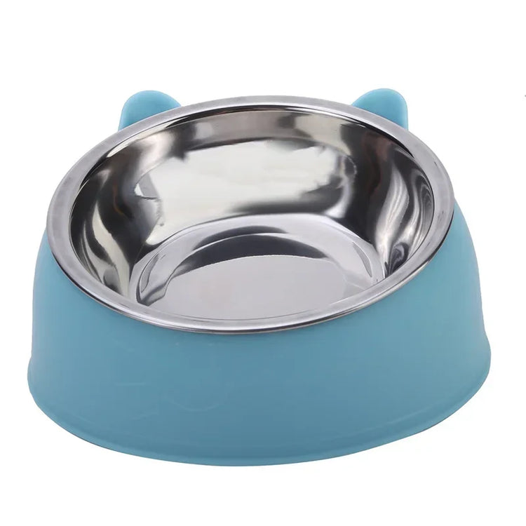 1pc Cat Bowl | Lovely Creative Inclined Kitten & Puppy Food Bowl | Stainless Steel Feeder | Cats Drinking Bowl | Pet Dogs & Cats Feeders