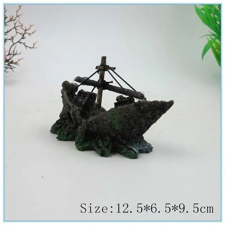 Resin Pirate Shipwreck Aquarium Ornament – Fish Tank Decoration Accessory