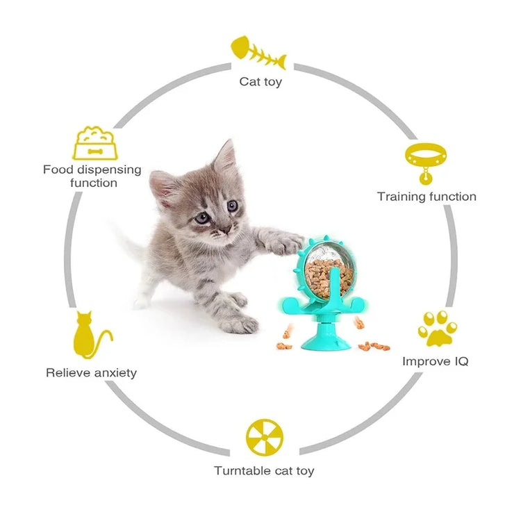 Cat Toy Treat Dispenser | Bell & Rotating Wheel | Interactive Slow Feeder | Kitten Puppy IQ Toy | Small Dog Pet Accessories