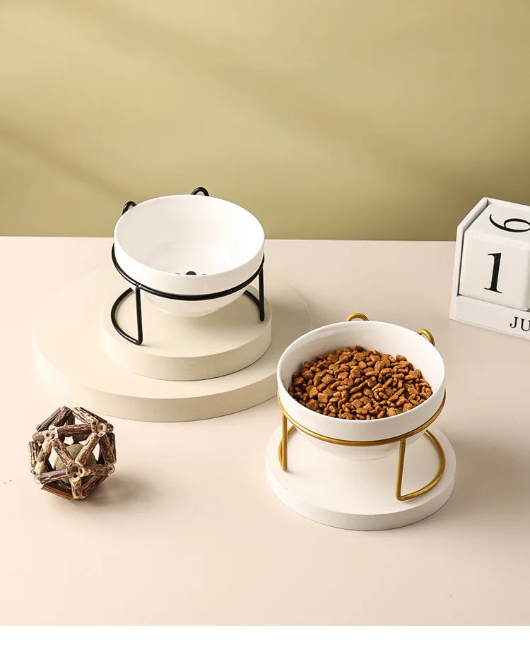 Ceramic Cat Bowl | Food & Water Bowl for Cats/Dogs | Double Ceramic Bowl Set | Cervical Protection | Pet Feeding Supplies