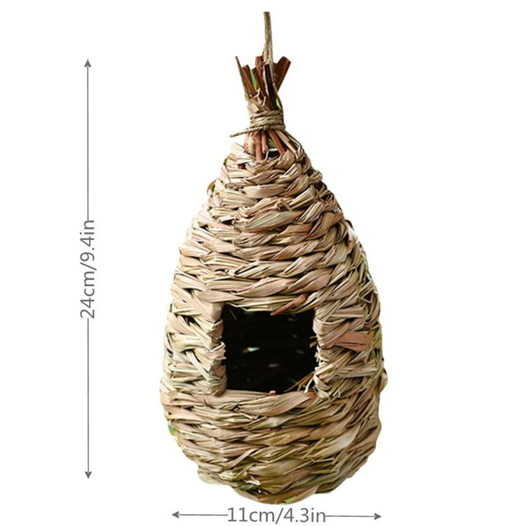 Natural Grass Egg Bird Nest – Handwoven Hanging Bird Cage House for Parrots & Small Birds | Outdoor Decorative Shelter