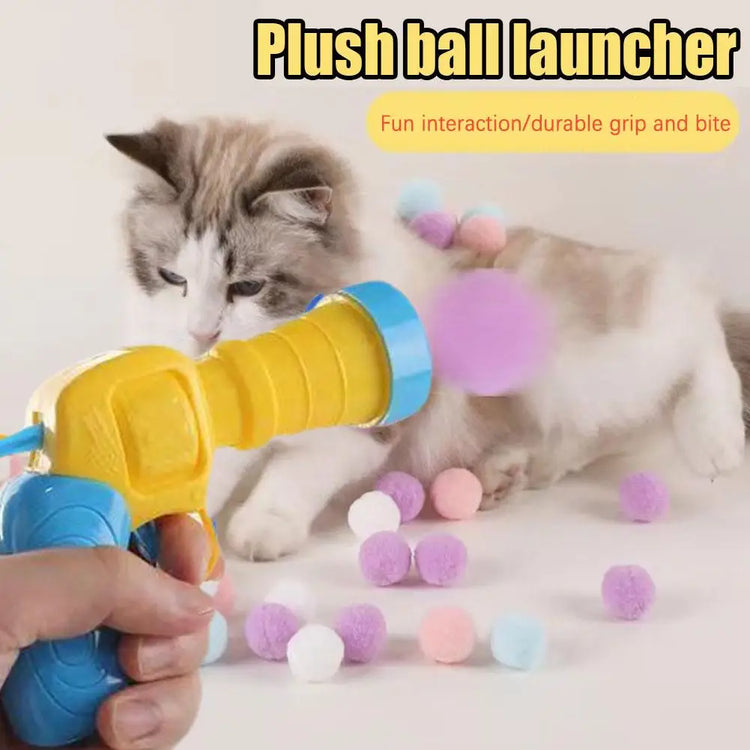 Cat Interactive Toy | Ball Launcher for Kittens | Silent Shooting Gun with Plush Balls | Pet Training Game | Fun Cat Toy Set | 20pcs Balls + 1 Launcher