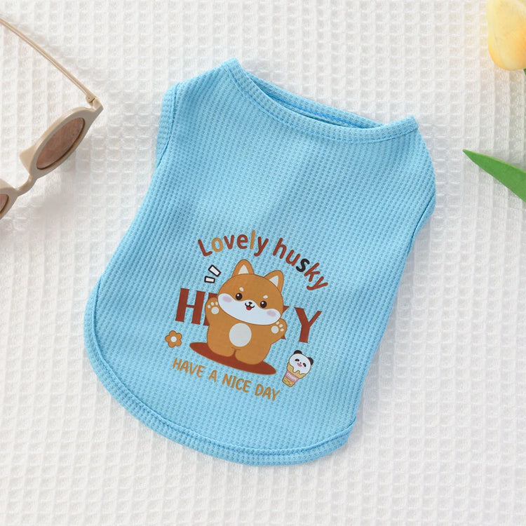 Dog and Cat Spring/Autumn Clothing | Dog Vest Super Cute Waffle Cartoon Small Animal Printed Clothes