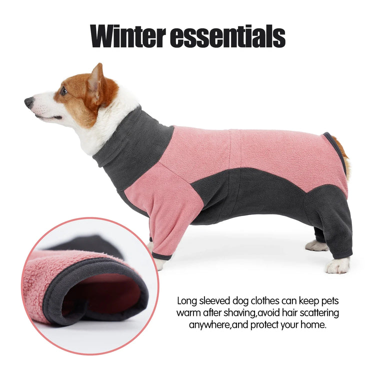 Warm Fleece Dog Onesie – Winter Coat for Medium & Large Dogs, Easy Wear Design