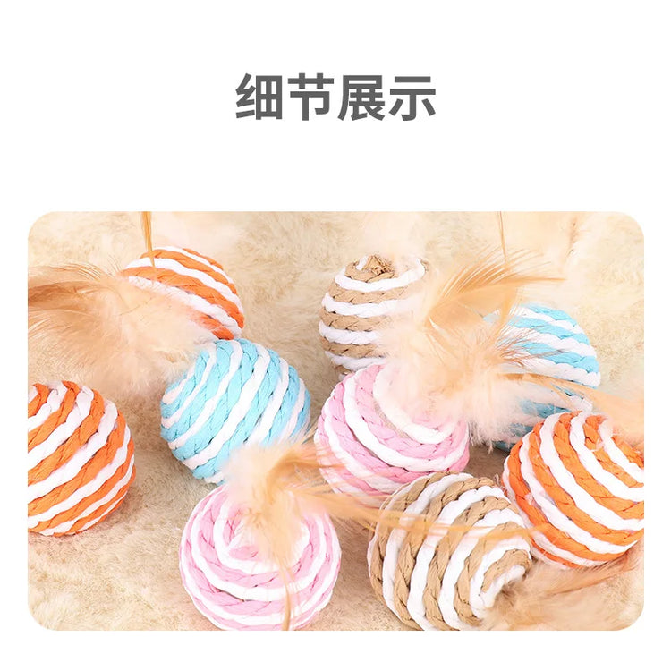 Cat Toys | Sisal Balls with Feathers | Cat Resistant to Biting | Grinding Teeth | Making Sounds | Cat Scratching Balls | Cat Teasing | Pet Supplies