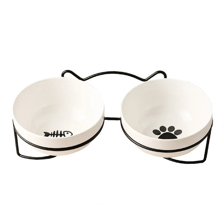 Ceramic Cat Bowl | Food & Water Bowl for Cats/Dogs | Double Ceramic Bowl Set | Cervical Protection | Pet Feeding Supplies