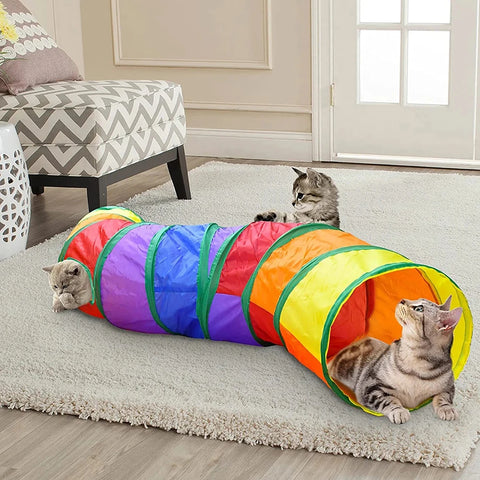 Foldable Cat Tunnel Toy for Indoor & Outdoor Use | Crinkle Sound/Hanging Ball/Multi-Entry Design – Play Tube for Cats/Kittens/Rabbits/Puppies