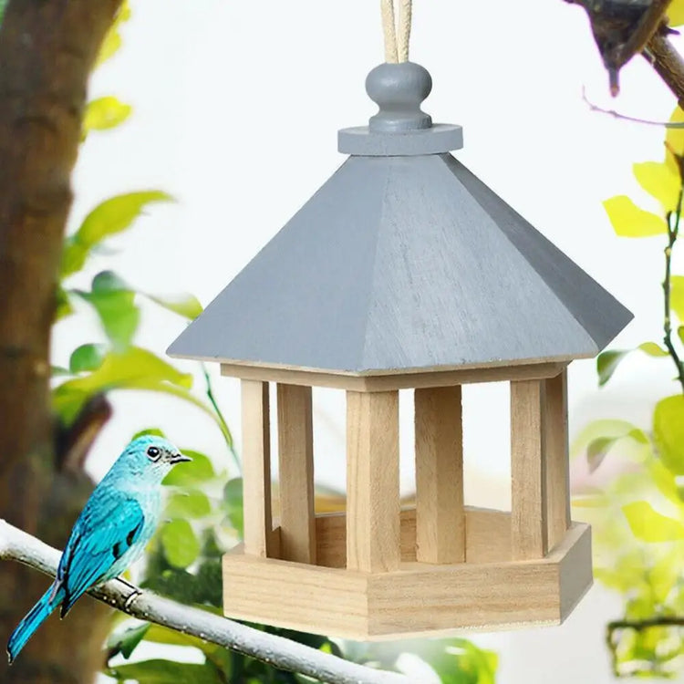 Simple Hanging Wooden Bird House Feeder – Outdoor Bird Shelter for Garden, Balcony, or Deck