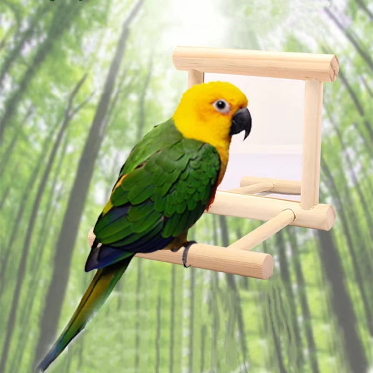 Wood Bird Mirror with Perch Stand | Bird Toy Stand | Bird Toy for Parrot, Parakeets, Cockatiels | Cage Parakeet Accessories