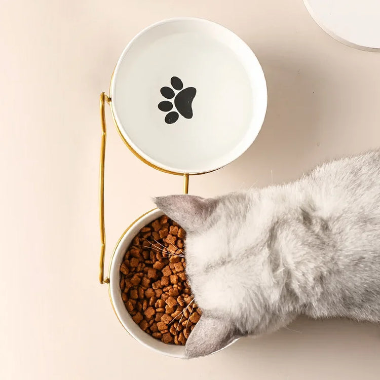 Ceramic Cat Bowl | Food & Water Bowl for Cats/Dogs | Double Ceramic Bowl Set | Cervical Protection | Pet Feeding Supplies