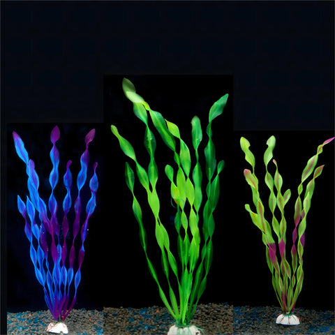 Plastic Aquarium Artificial Aquatic Plant Decoration – Simulated Seaweed with Ceramic Base, 3 Colors