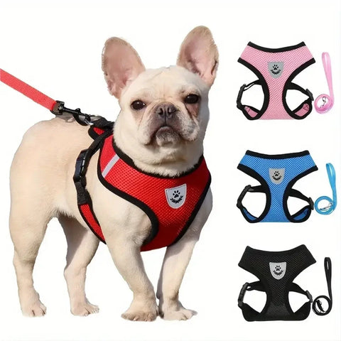 Adjustable Nylon Dog Harness with Walking Lead – Comfortable Mesh Vest for Small and Medium Pets