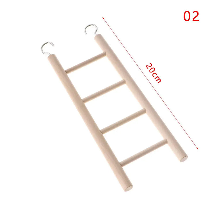 Wooden Bird Climbing Ladder Toy | DIY Parrot Cage Accessory with Hooks | Natural Wood Play Ladder for Birds & Hamsters
