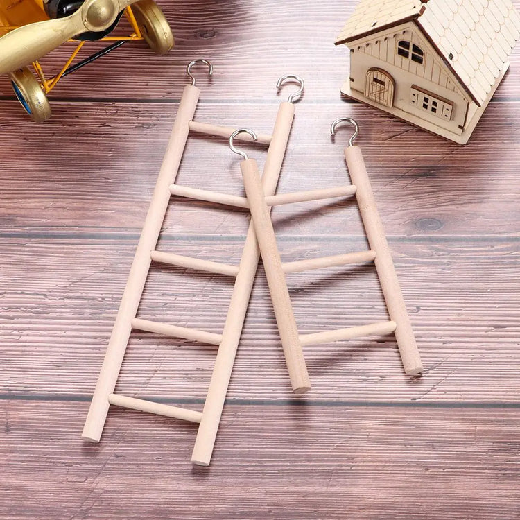 Wooden Bird Climbing Ladder Toy | DIY Parrot Cage Accessory with Hooks | Natural Wood Play Ladder for Birds & Hamsters