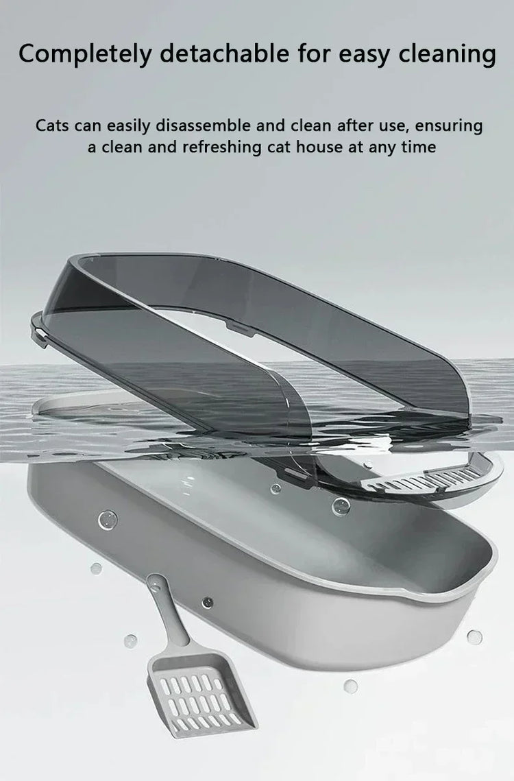 Cat Litter Box | High Side Thicken Semi Enclosed | Splashproof Large Capacity Tray | Removable Scoop | Easy Clean Cat Toilet