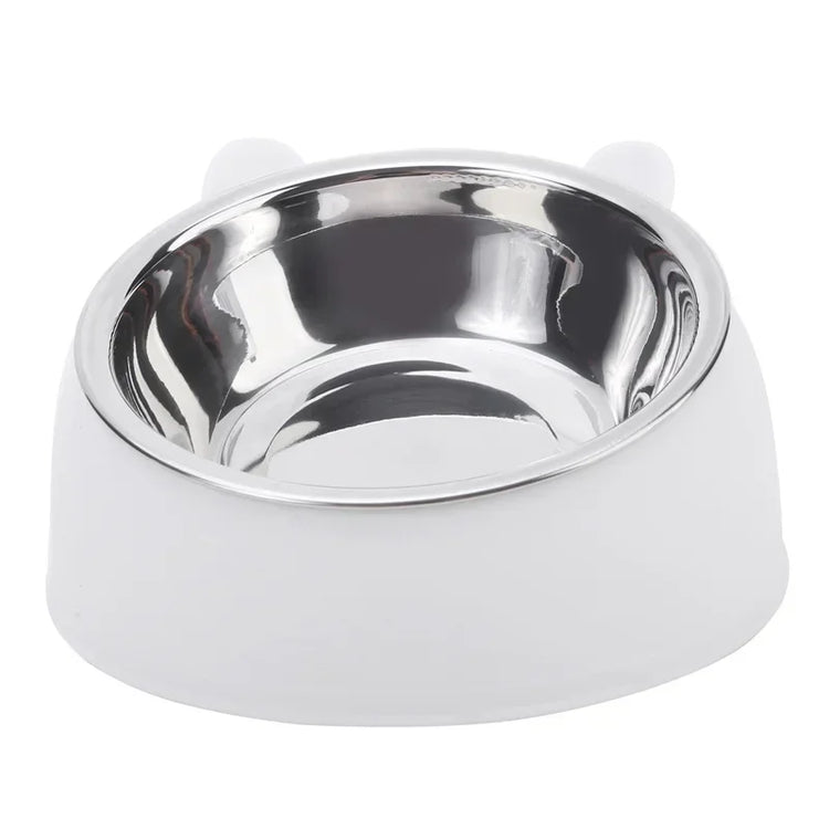 1pc Cat Bowl | Lovely Creative Inclined Kitten & Puppy Food Bowl | Stainless Steel Feeder | Cats Drinking Bowl | Pet Dogs & Cats Feeders