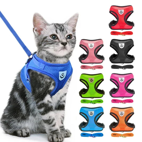 Cat Harness Vest | Walking Lead Leash for Puppy Dogs | Polyester Adjustable Mesh Dog Harness | Small Medium Pet Accessories Collar