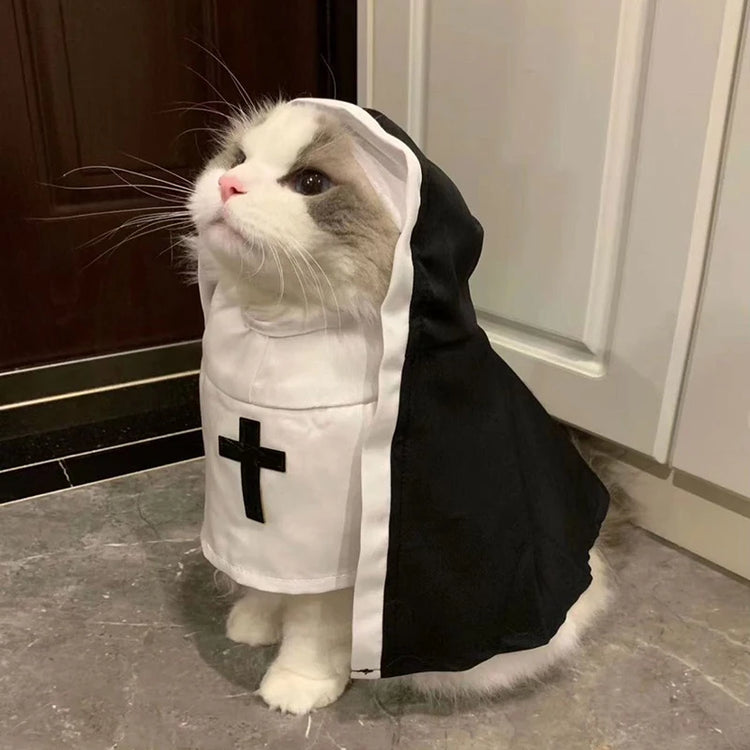Nun Cloak Halloween Costume for Cats & Small Dogs | Breathable Cosplay Outfit | Funny Pet Photo Prop & Gift