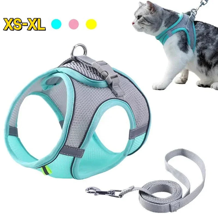 Cat Harness Leash Set | Adjustable Dog & Cat Collar | French Bulldog Harness Vest | Puppy & Chihuahua | Outdoor Walking Lead Leash