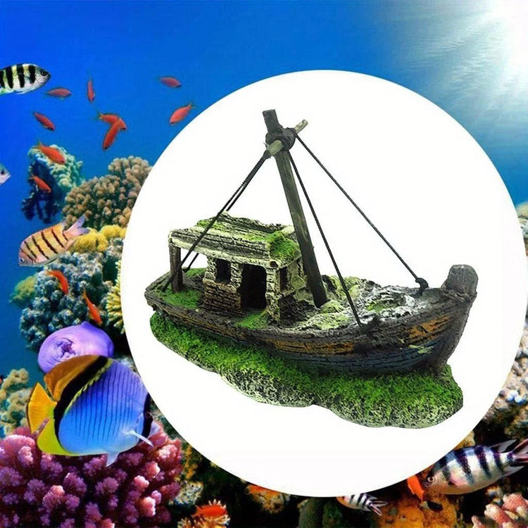 Aquarium Wreck Ship Ornament – Resin Fish Tank Landscape Decoration