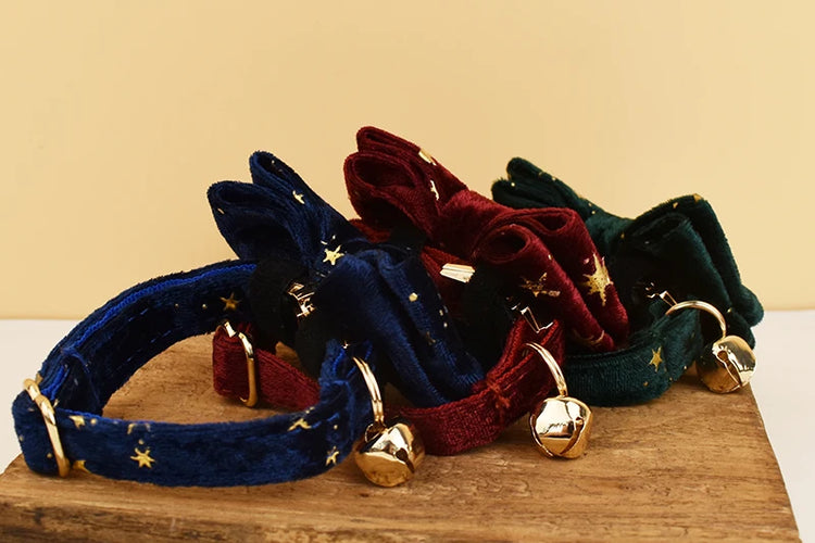Cat Collar Bowknot | Adjustable Safety Personalized Pet Collar - Customized Name | Soft Corduroy with Bell