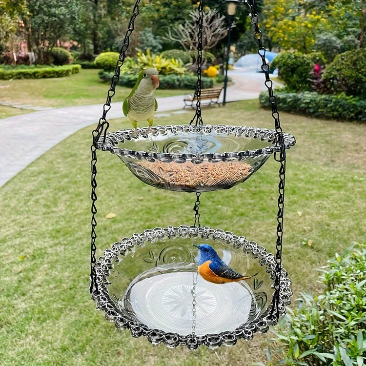 2-layer Bird Feeder | Suspended Bird Bath | Courtyard Decoration | Durable Tray with Chain | Outdoor Bird Feeding