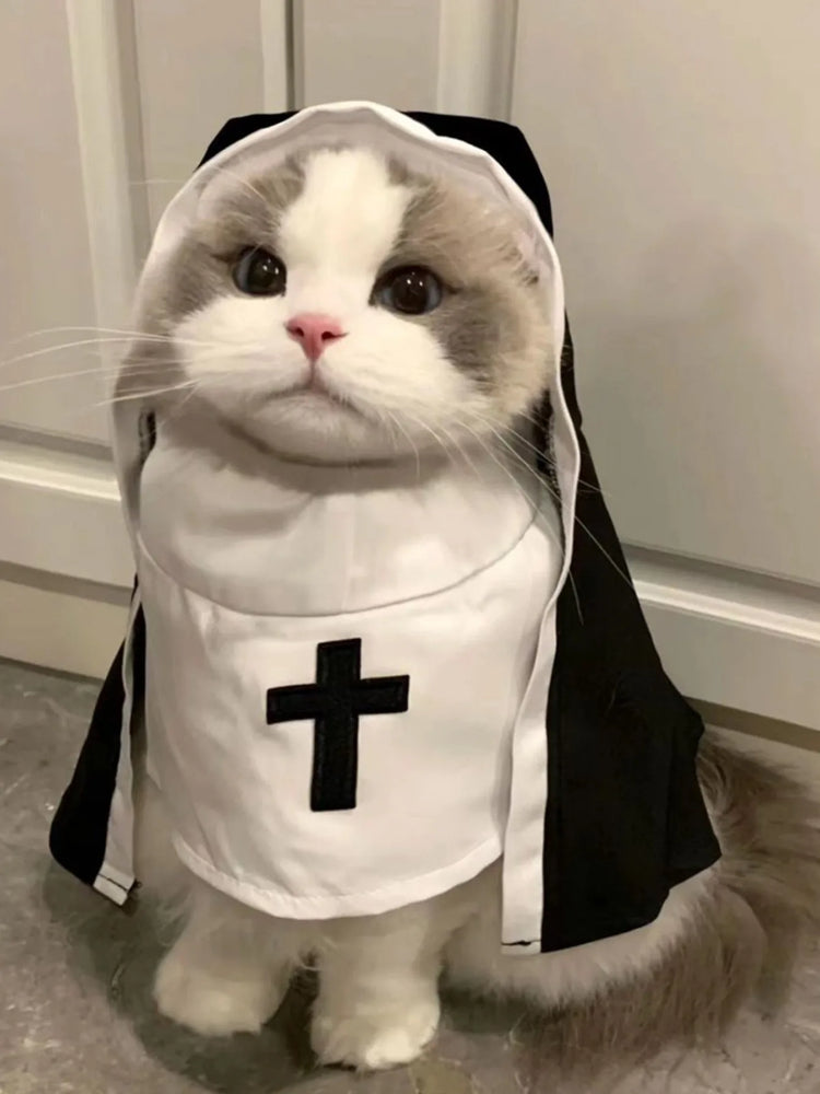 Nun Cloak Halloween Costume for Cats & Small Dogs | Breathable Cosplay Outfit | Funny Pet Photo Prop & Gift