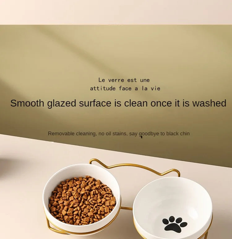 Ceramic Cat Bowl | Food & Water Bowl for Cats/Dogs | Double Ceramic Bowl Set | Cervical Protection | Pet Feeding Supplies