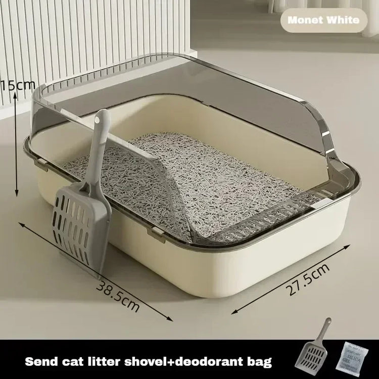 Cat Litter Box | High Side Thicken Semi Enclosed | Splashproof Large Capacity Tray | Removable Scoop | Easy Clean Cat Toilet