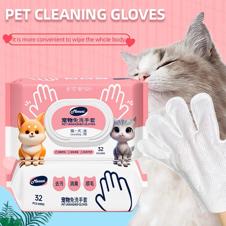 Pet Cleaning Gloves with Wipes 50Pcs | 2-in-1 Scrubber & Massager | Dog Cat Grooming