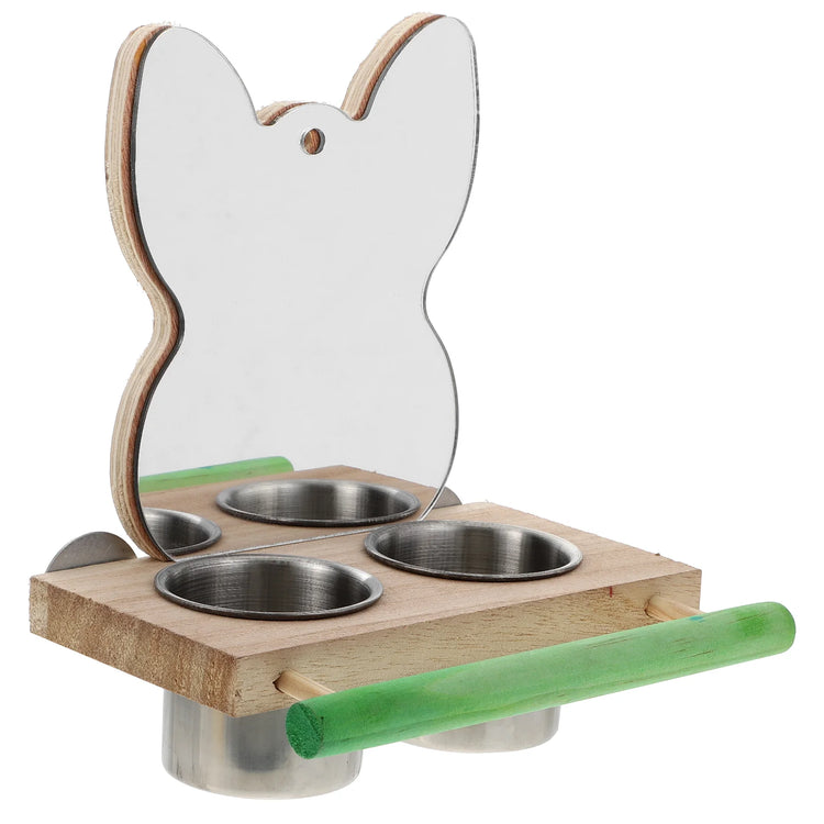 Bird Perch with Feeding Bowl | Wooden Stand & Food Cup for Parrots | Cage Feeder & Play Rack Combo | Acrylic & Wood Bird Cage Accessory