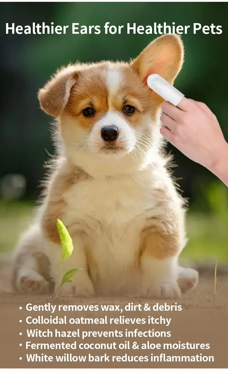 Pet Ear Cleaning Finger Wipes (50ps/can) - Earwax & Mites Removal for Cats and Dogs