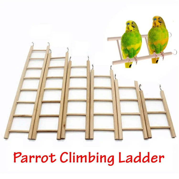 Wooden Bird Climbing Ladder Toy | DIY Parrot Cage Accessory with Hooks | Natural Wood Play Ladder for Birds & Hamsters
