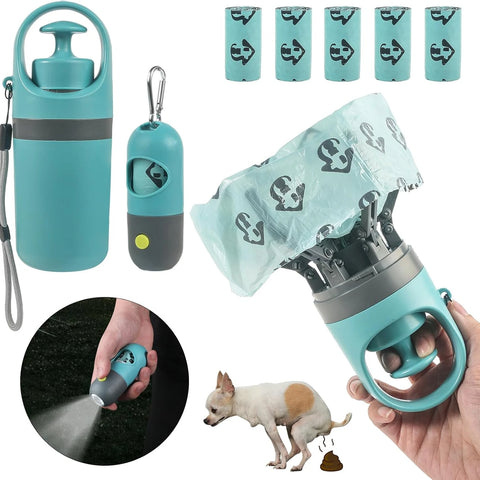 Dog Poop Scooper Set with Claw Picker, Leash Clip, LED Light, and Bag Dispenser