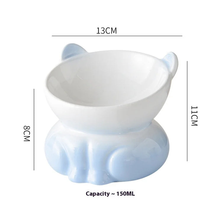 Cat Bowl Ceramic | High Foot | Diagonal Mouth | Neck Protection | Large Diameter Cat Food Bowl | Drinking Bowl | Anti-Overturning Design | Cat Food Bowl