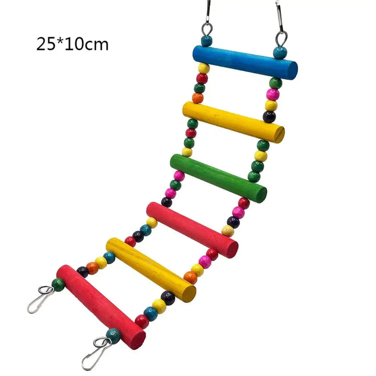 Bird Cage Toys for Parrots | Wooden Colorful Swing Ladder Birds / Reliable Chewable Bite Bridge - Wooden Beads Shape Parrot Toy