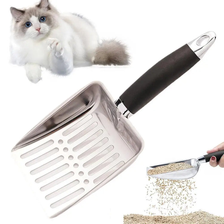 Dog & Cat Clean Feces Supplies – Stainless Steel Shovel | Cat Litter Scoop | Reduces Dust | Metal Long Handle Scoop | Pet Cleaning Tools