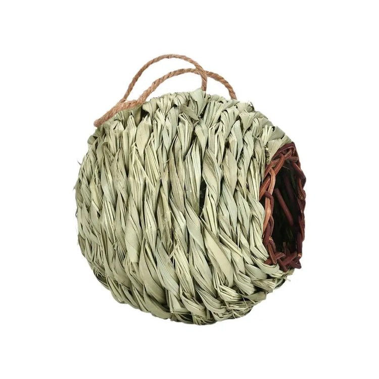Hand-Woven Hanging Bird Nest | Natural Grass Cage House for Parrots, Finches & Sparrows | Outdoor Straw Bird Hut